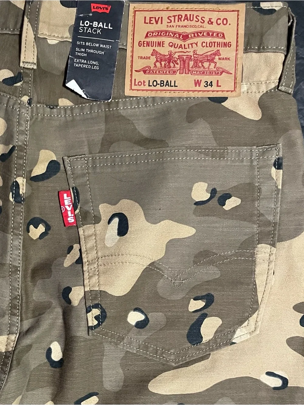 Levi’s Premium Lo-Ball Stack Camo Distressed Jeans Men’s 34x34
